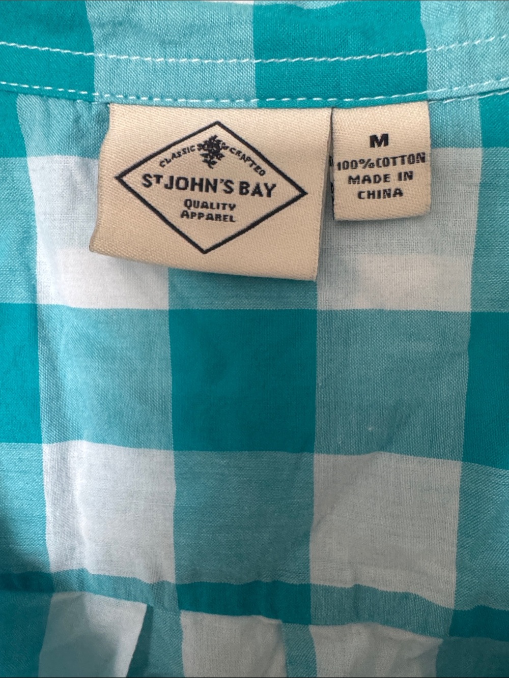 St. John's Bay Sleeveless Teal & White Button Front Blouse 100% Cotton Medium - Picture 2 of 4